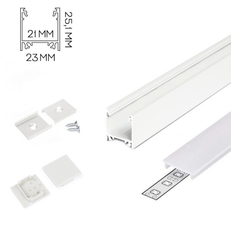 Profilo in alluminio di colore bianco LINEA20 per Striscia Led - Kit completo