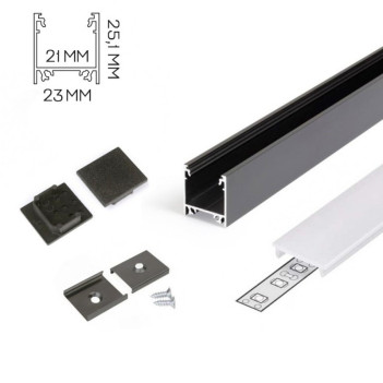 LINEA20 Aluminum Profile for Led Strip - Black 2mt - Complete Kit en