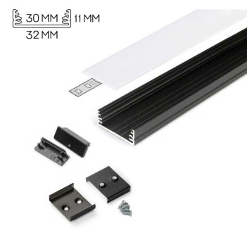 WIDE24 Aluminum Profile for Led Strip - Black 2mt - Complete Kit