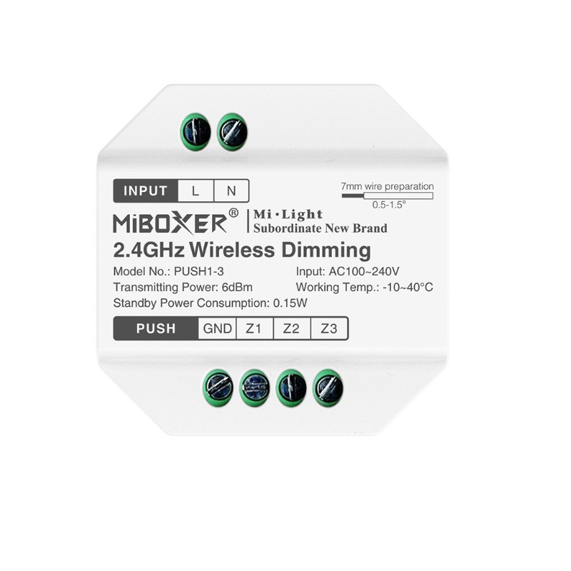 MiBoxer Mi Light PUSH1-3 Trasmettitore Dimmer 2.4GHz per 3 Pulsanti