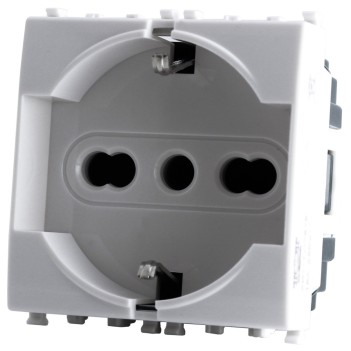 Schuko 3.0 16A 1 Module T2 White/Black/Silver Compatible Vimar Plana Receptacle