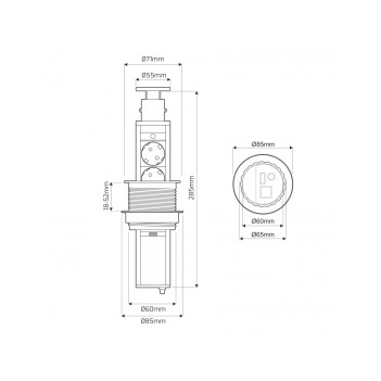 Presa da Incasso LIFT BOX 3x Schuko - Alluminio en