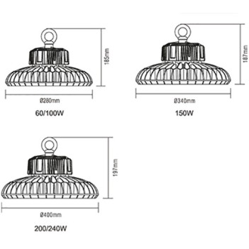 Campana UFO 100W 12860lm 4000K 90° - High Bay su KingLed