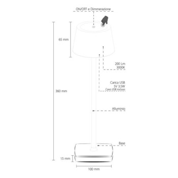 Lampada da Tavolo 3,5W 3000K Batteria 5200mA - WOFA Bianco